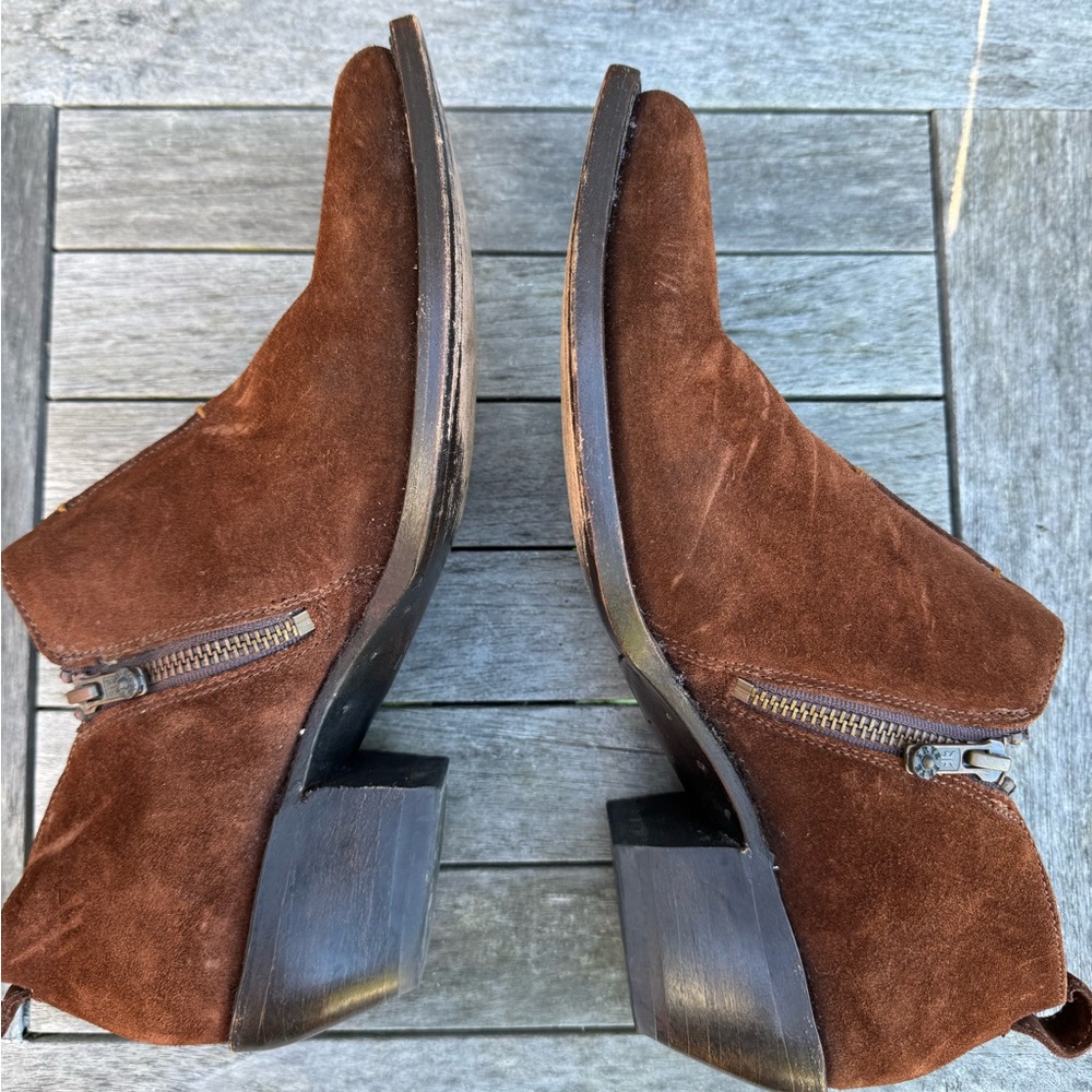 🤍 FRYE Sacha Zip Shootie Ankle Bootie Western Boots Cowboy Brown Suede